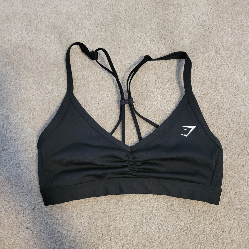 Gymshark Black Ruched Strappy Sports Bra Size XS